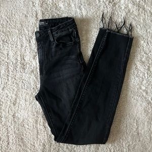 “Just Black Denim” frayed skinny jeans